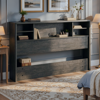 Sunvega Full Queen Bookcase Headboard with Storage and Adjustable Shelves