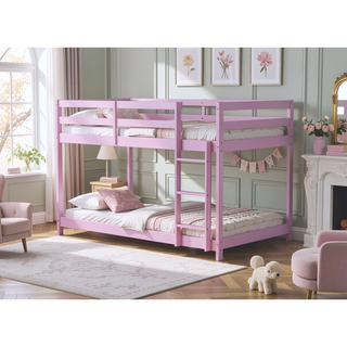 Sunvega Twin over Twin Solid Wooden Bunk Bed with Ladder and Strengthened Slats