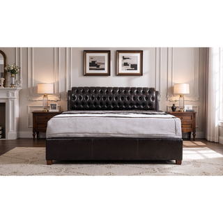 Sunvega Dark Brown Tufted Polyurethane Upholstered King Size Bed Frame