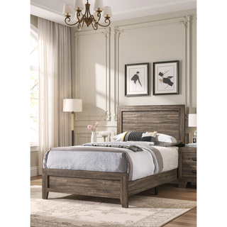 Sunvega Brown Cherry Finish Contemporary Fabric Panel Bed in One Box