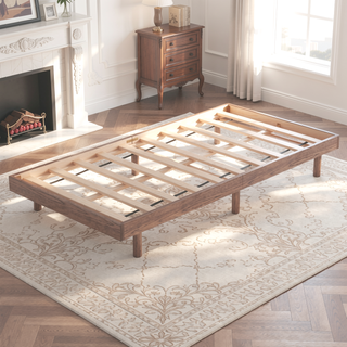 Sunvega Modern Floating Platform Bed Frame in Walnut with Sturdy Wood Construction