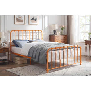 Sunvega Orange Finished Metal Full Platform Bed Frame in a Box