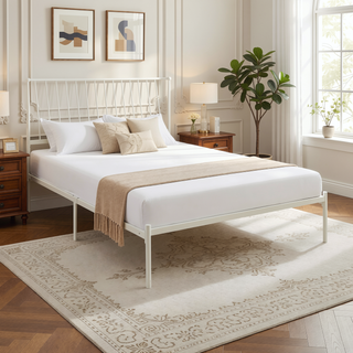 Sunvega Metal Frame Queen Platform Bed with Black Finish Angle Headboard