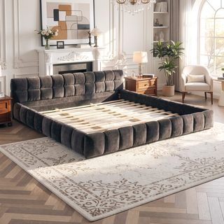 Sunvega King Size Upholstered Bed Frame with Thick Chenille Fabric Headboard