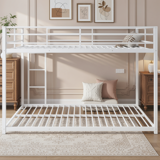 Sunvega Full over Full Metal Bunk Bed with Ladder and Guardrail for Bedroom