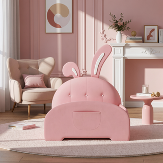 Sunvega Twin Size Upholstered Rabbit-Shape Princess Platform Bed with Headboard