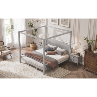 Sunvega King Size Canopy Platform Bed with Headboard and Sturdy Support Legs