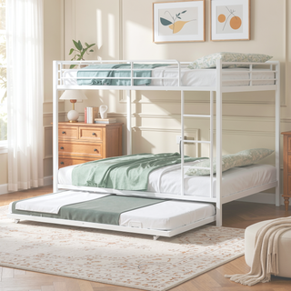 Sunvega Twin Over Full Metal Bunk Bed with Trundle for Space Saving and Safety