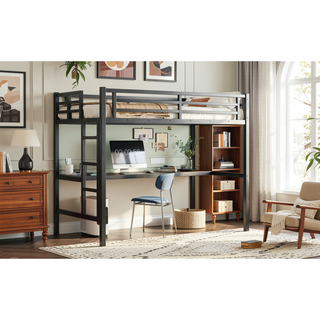 Sunvega Metal Twin XL Loft Bed with Desk, USB, LED Light, and Power Outlet