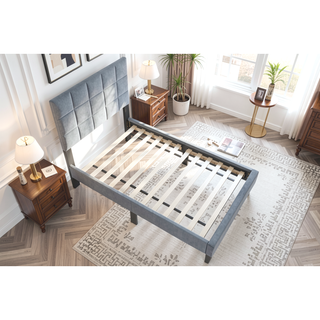 Sunvega Twin Bed with Adjustable Headboard and Soft Brushed Linen Fabric