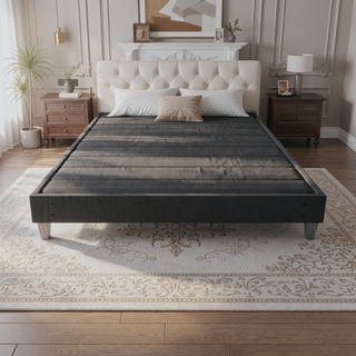 Sunvega Easy Assembly Modern Faux-Wood Legs Fabric Covered Twin Bed Frame