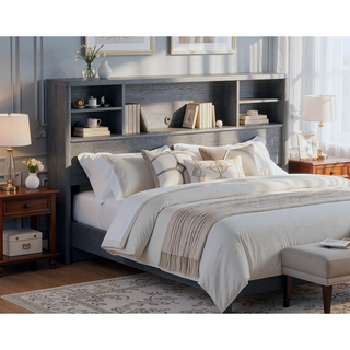 Sunvega Full Queen Bookcase Headboard with Storage and Adjustable Shelves