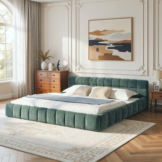 Sunvega King Size Upholstered Bed Frame with Thick Chenille Fabric Headboard