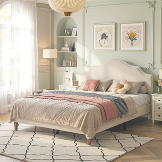 Sunvega King Size Upholstered Platform Bed with Adjustable Linen Headboard
