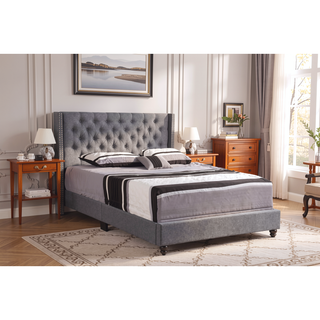 Sunvega Upholstered Transitional Queen Bed In Gray With Excellent Back Support