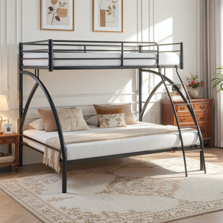 Sunvega Gray Metal Twin/Full Bunk Bed with Guard Rails and Ladder