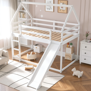 Sunvega Twin Size House Bunk Bed with Slide and Ladder for Kids Room