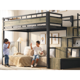 Sunvega Low Loft Bed Twin with Stairs Guardrail for Small Bedroom Spaces