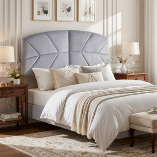 Sunvega Gold Frame and Grey Velvet Upholstered Queen Headboard with Tufting