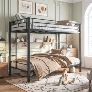Sunvega Twin Over Twin Metal Bunk Bed with Double Guard Rails and Ladder