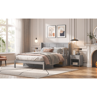 Sunvega Full Size Murphy Bed with Large Storage Drawers in Classic Gray
