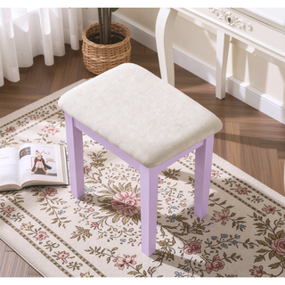 Sunvega Pink Wood Makeup Vanity Table and Stool Set with Mirror and Storage Drawers