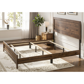 Sunvega Brown Cherry Finish Contemporary Fabric Panel Bed in One Box