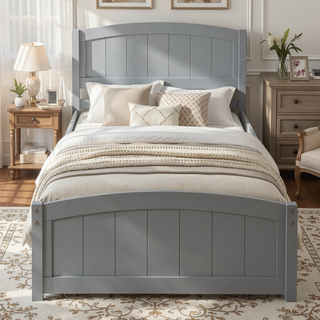 Sunvega White Twin Size Wood Platform Bed with Trundle for Maximized Space