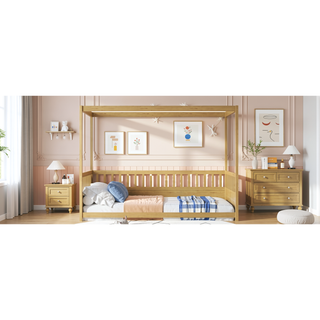 Sunvega Full Size Floor Bed with Canopy Design and Guardrails for Kids
