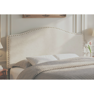Sunvega Upholstered Arched Top Headboard in Beige Linen Look Fabric