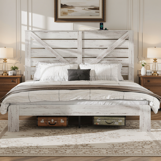 Sunvega Full Size Metal Platform Bed Frame with Headboard and Under Bed Storage