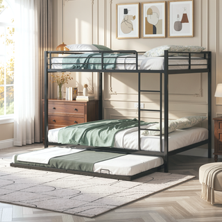 Sunvega Twin Over Full Metal Bunk Bed with Trundle for Space Saving and Safety