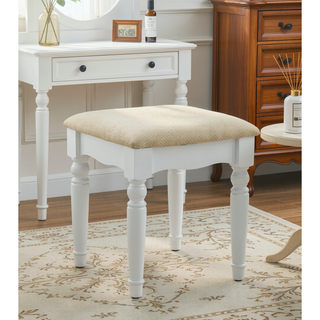 Sunvega Transitional White Vanity Set with Stool Knob Handles Storage Drawers