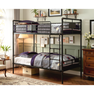 Sunvega Industrial Style Twin Over Twin Bunk Bed with Attached Ladder and Guard Rails