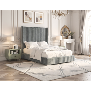 Sunvega Contemporary White Fur Chenille Fabric Mattress Ready Queen Size Bed