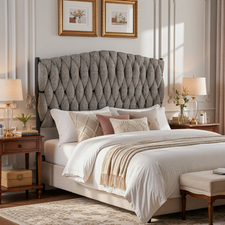 Sunvega Braided Matisse Twin Size Headboard in Black Metal and Grey Fabric