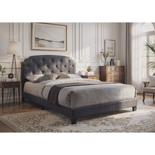 Sunvega Gray Fabric Queen Bed with Elegant Arched Headboard and Low-Profile Footboard