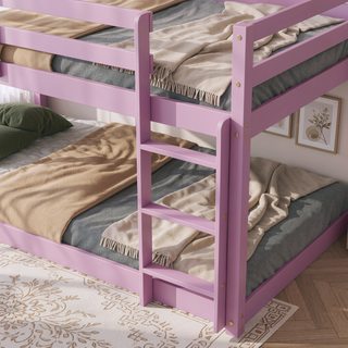 Sunvega Twin over Twin Solid Wooden Bunk Bed with Ladder and Strengthened Slats
