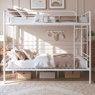 Sunvega Full Over Full Metal Bunk Bed with Chrome Finish and Guardrails