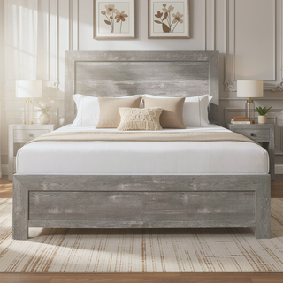 Sunvega Natural Finish Full Bed with Headboard Footboard and Rails