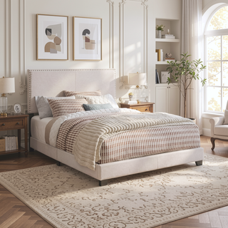 Sunvega Guyancourt Charcoal Upholstered Eastern King Panel Bed with Nailhead Trim