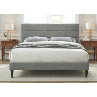 Sunvega Queen Upholstered Pleated Bed in a Box with Sturdy Dark Brown Frame