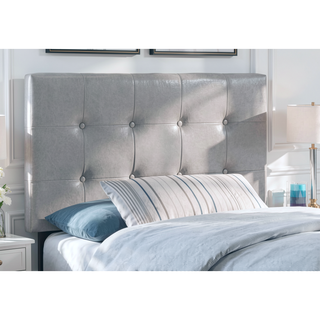 Sunvega Twin Size Upholstered Headboard in Grey Leather Look Fabric for Bedroom