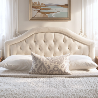 Sunvega Queen Size Upholstered Headboard with Tufted Diamond Stitch and Nailhead Trim