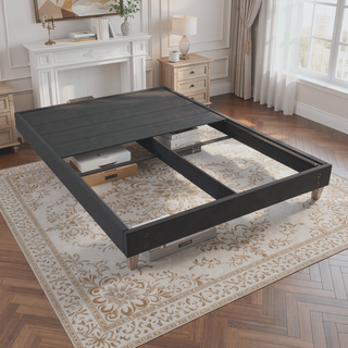 Sunvega Easy Assembly Modern Faux-Wood Legs Fabric Covered Twin Bed Frame
