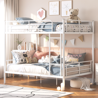 Sunvega Full Over Full Metal Bunk Bed with Chrome Finish and Guardrails