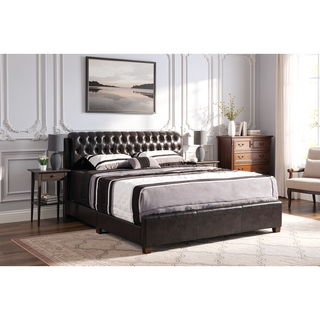 Sunvega Dark Brown Tufted Polyurethane Upholstered King Size Bed Frame