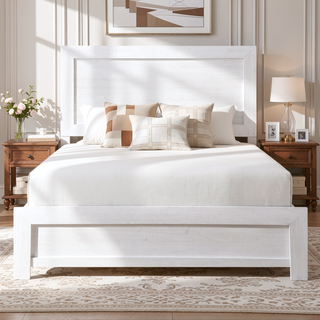 Sunvega Natural Finish Full Bed with Headboard Footboard and Rails