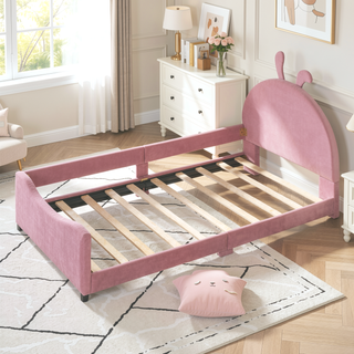 Sunvega Twin Size Upholstered Daybed with Stripe Headboard for Kids Bedroom