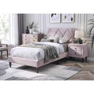 Sunvega Adjustable Velvet Upholstered Twin Bed with 12 Slat Support System